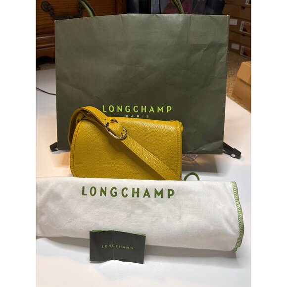Longchamp Le Foulonné Mimosa Yellow Leather Crossbody Bag Adjustable Strap - Picture 8 of 16